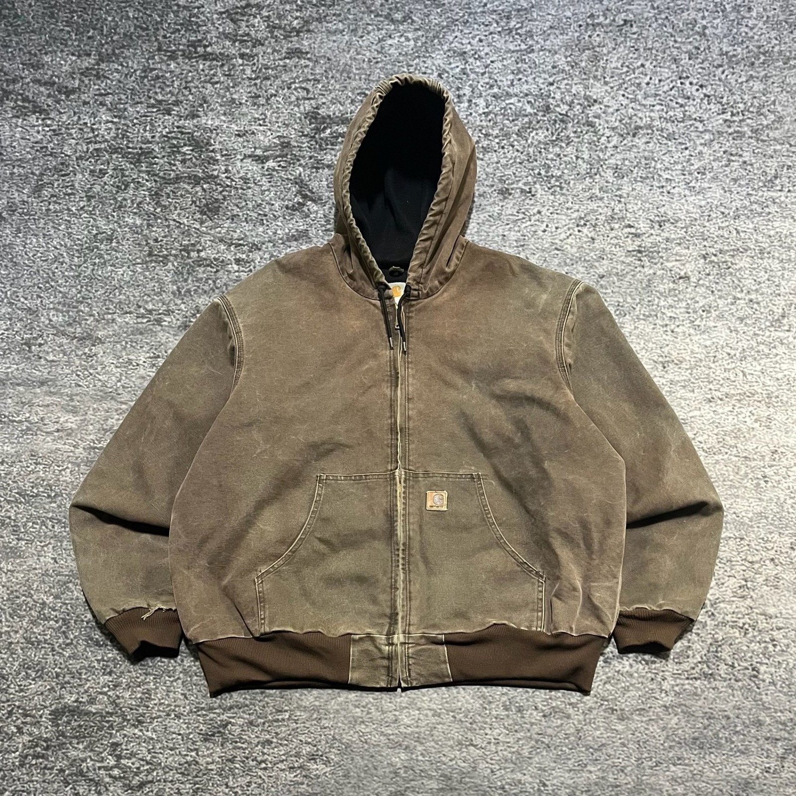 Carhartt Hooded Active Jacket Thermal Lined Canvas Mens Xxl Brown Faded Vintage